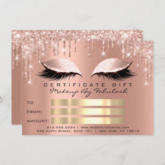 Luxe Lashes-Roos zorgt voor opmaakcertificaat Cade Kaart (Voorkant / Achterkant)