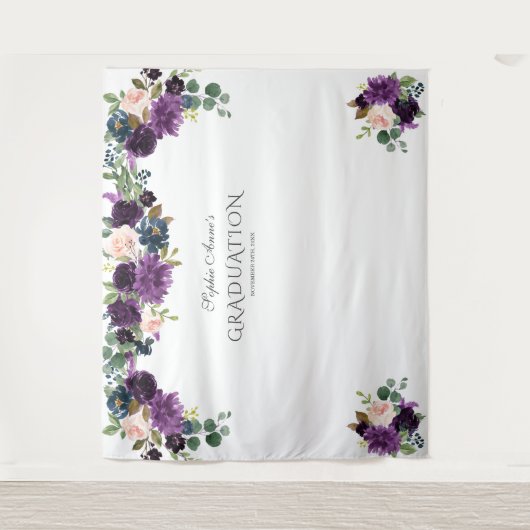 Luxe Lavendel Roze Blauwe Bloemige Afstudeerprop Wandkleed (Voorkant)