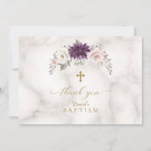 Luxe Lavendel Roze Bloemen Gouden Kruis Doop  Bedankkaart (Voorkant)