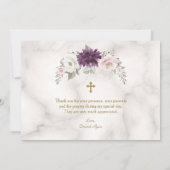 Luxe Lavendel Roze Bloemen Gouden Kruis Doop  Bedankkaart (Achterkant)