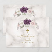 Luxe Lavendel Roze Bloemen Gouden Kruis Doop  Bedankkaart (Voorkant / Achterkant)