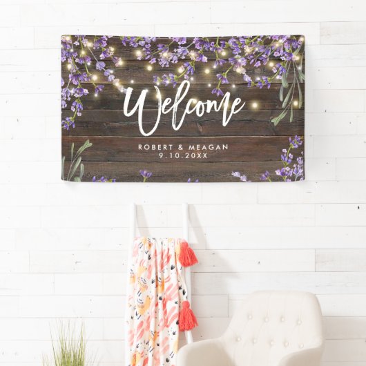 luxe lavender en houten bruiloft welkomstbanner spandoek (Insitu)