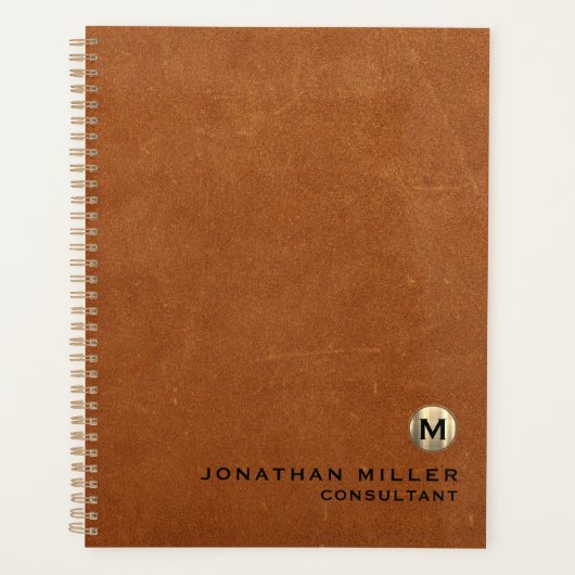 Luxe Leather Gold Monogram Appointbook Planner (Voorkant)