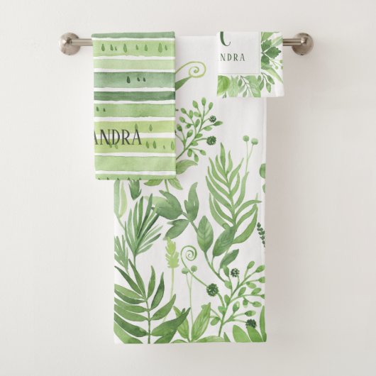 Luxe Leaves | Groene chemicaliën en monogram Bad Handdoek (Insitu)
