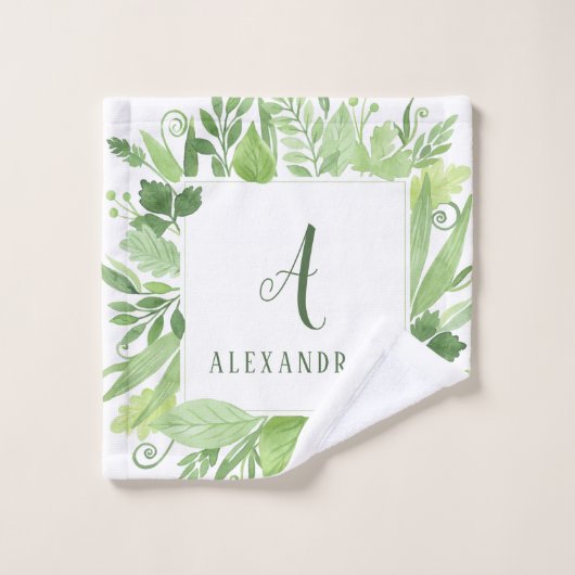 Luxe Leaves | Groene chemicaliën en monogram Bad Handdoek (Wasdoekje)