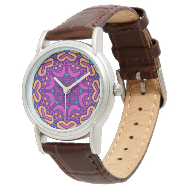 Luxe Lederen Horloge - Stijlvol Boho Tribal Patroo (Gekanteld)