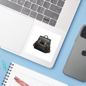 Luxe lederen rugzak sticker Elegante esthetiek (Laptop met iPhone)