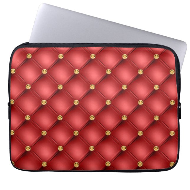 Luxe lederen textiel, van rood en gouddiamant laptop sleeve (Voorkant)