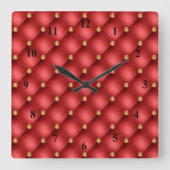 Luxe lederen textiel, van rood en gouddiamant vierkante klok (Voorkant)