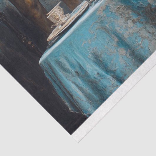 Luxe Leeuw Paar Blauwe Bloemen Trouwtafel Tissuepapier (Detail)