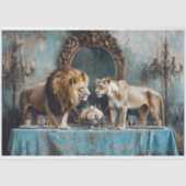 Luxe Leeuw Paar Blauwe Bloemen Trouwtafel Tissuepapier (Voorkant)