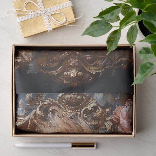 Luxe Leeuwenportret Roze Bloemen Lijst Tissuepapier (Geschenk)