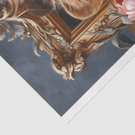 Luxe Leeuwenportret Roze Bloemen Lijst Tissuepapier (Detail)