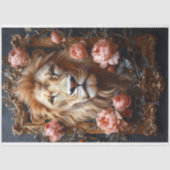 Luxe Leeuwenportret Roze Bloemen Lijst Tissuepapier (Voorkant)