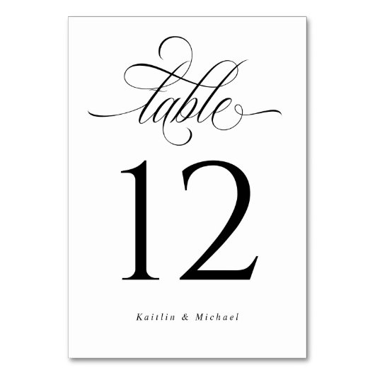 Luxe legant Calligraphy Weddengement Table Number Kaart (Voorkant)