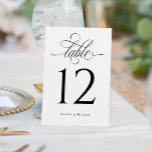 Luxe legant Calligraphy Weddengement Table Number Kaart<br><div class="desc">Luxury Elegant Calligraphy Wedding Table Numbers (zwart-wit) - Deze elegante getallen van de trouwtafel hebben een elegant kalligrafiescript. Verander uw namen en voeg individueel aan uw kar toe.</div>