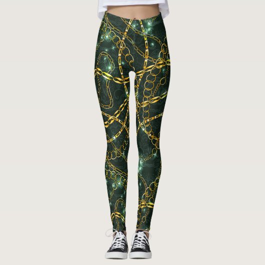 Luxe Leggings met Golden Chain Pattern (Voorkant)