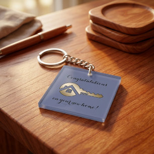 Luxe Leiste Blau Goud Sleutel Vastgoed Marketing Sleutelhanger