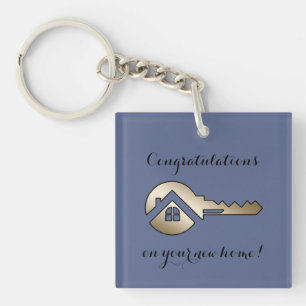 Luxe Leiste Blau Gouden Sleutel Vastgoedmarketing Sleutelhanger