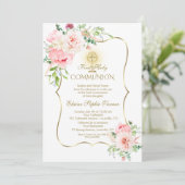 Luxe lente bloesem bloemrijke gouden eerste commun kaart (Staand voorkant)