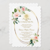 Luxe lente roze bloemengoud Eerste Heilige Communi Kaart (Voorkant / Achterkant)