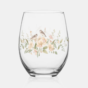 Luxe lente wilde bloem vogel Rozen tuin Naadloos Wijnglas Zonder Voet