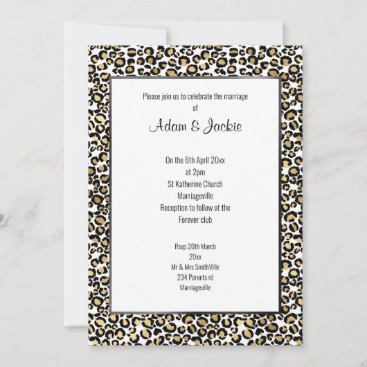 LUXE LEOPARD BLACK TRIM WEDING KAART (Voorkant)