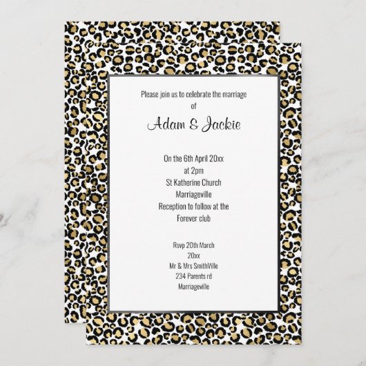 LUXE LEOPARD BLACK TRIM WEDING KAART (Voorkant / Achterkant)