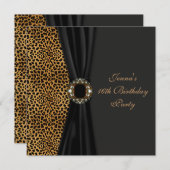 Luxe Leopard Classy Black Sweet Sixteen Party Kaart (Voorkant / Achterkant)