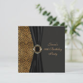 Luxe Leopard Classy Black Sweet Sixteen Party Kaart (Staand voorkant)