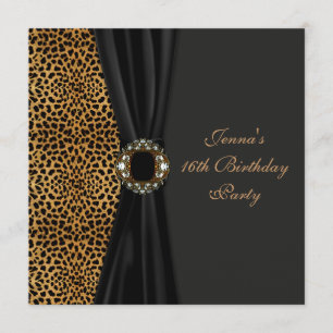 Luxe Leopard Classy Black Sweet Sixteen Party Kaart