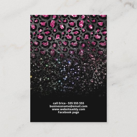 Luxe leopard Glitter Black Pink-draagkaarten Visitekaartje (Achterkant)