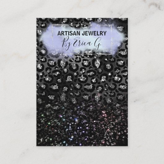 Luxe leopard Glitter Silver-draagkaarten Visitekaartje (Voorkant)