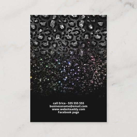 Luxe leopard Glitter Silver-draagkaarten Visitekaartje (Achterkant)