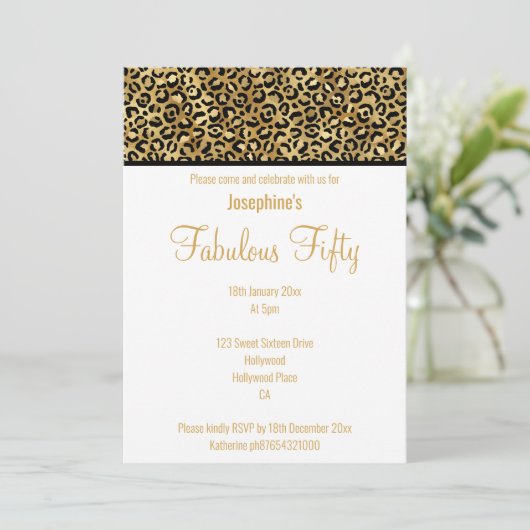 LUXE LEOPARD GOLD CUSTOM INVITATION KAART (Staand voorkant)