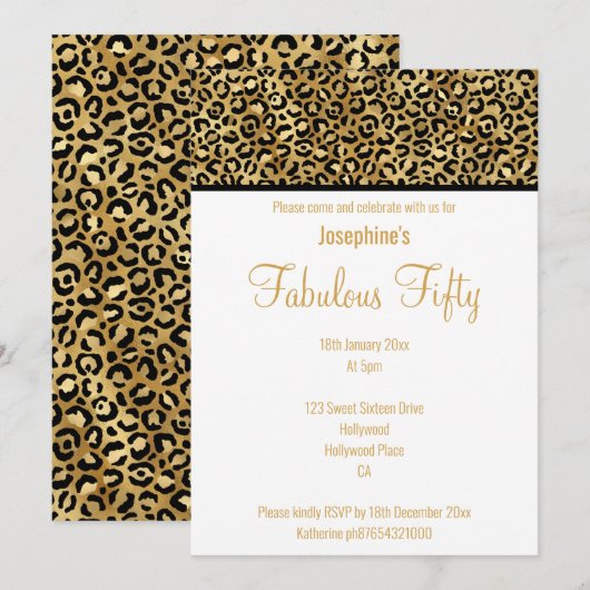 LUXE LEOPARD GOLD CUSTOM INVITATION KAART (Voorkant / Achterkant)