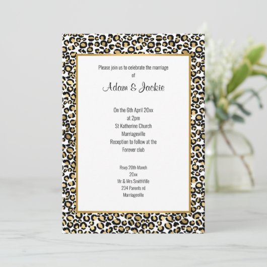 LUXE LEOPARD GOLD TRIM WEDING KAART (Staand voorkant)