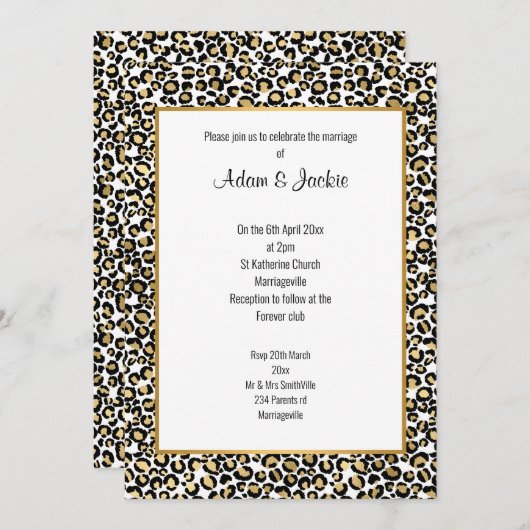 LUXE LEOPARD GOLD TRIM WEDING KAART (Voorkant / Achterkant)