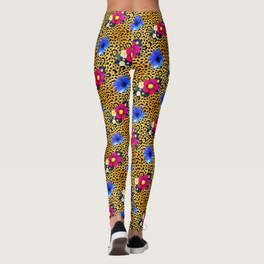 Luxe Leopard met bloemen Print Leggings (Achterkant)