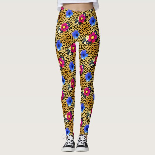 Luxe Leopard met bloemen Print Leggings (Voorkant)