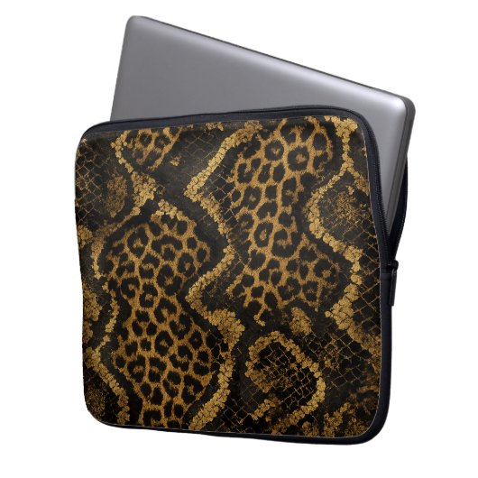 Luxe Leopard-Python Fusion Print Laptop Sleeve (Voorkant Links)