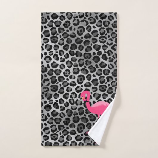 LUXE LEOPARD SILVER FLAMINGO BATHROOM TOWEL SET BAD HANDDOEK (Handdoek)