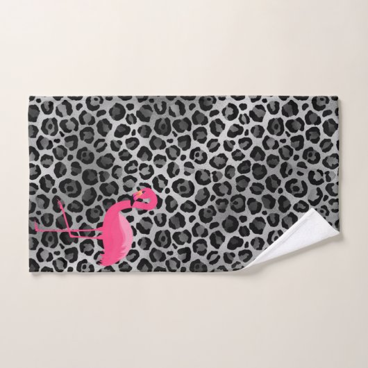 LUXE LEOPARD SILVER FLAMINGO BATHROOM TOWEL SET BAD HANDDOEK (Handdoek)