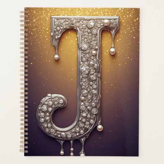Luxe Letter J Monogram in Diamant, Parel Goud Planner (Voorkant)