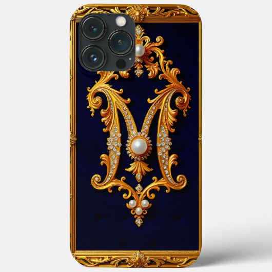 Luxe letter M in sierlijke gouden lijst Case-Mate iPhone Case (Achterkant)
