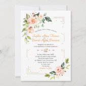 Luxe Levende Koraal Bloem Goud Glitter Bruiloft Kaart (Voorkant)