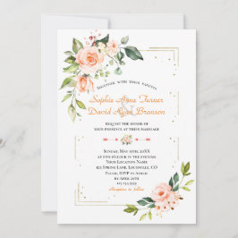 Luxe Levende Koraal Bloem Goud Glitter Bruiloft Kaart