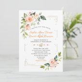 Luxe Levende Koraal Bloem Goud Glitter Bruiloft Kaart (Staand voorkant)