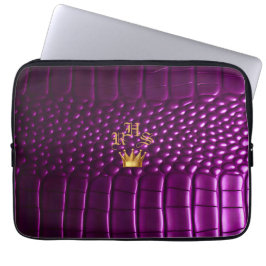 Luxe levendige Paarse nep krokodil monogram Laptop Sleeve