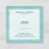 Luxe licht blauw en wit palmblad patroon vierkante visitekaartje (Achterkant)